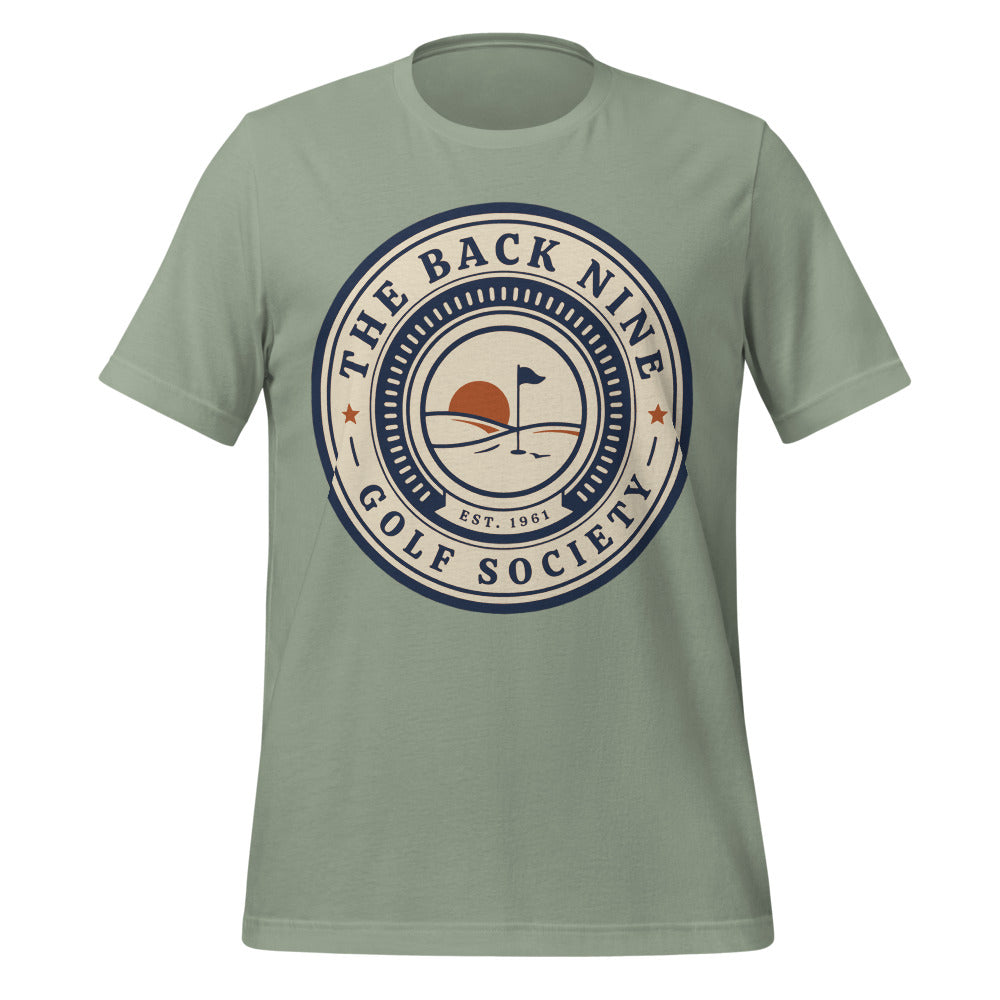 The Back Nine vintage golf roundel tee — Sage, front