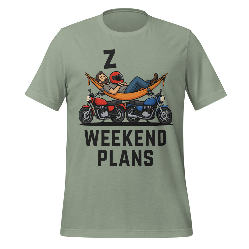 Weekend Plans funny motorcycle dad tee — Sage, front