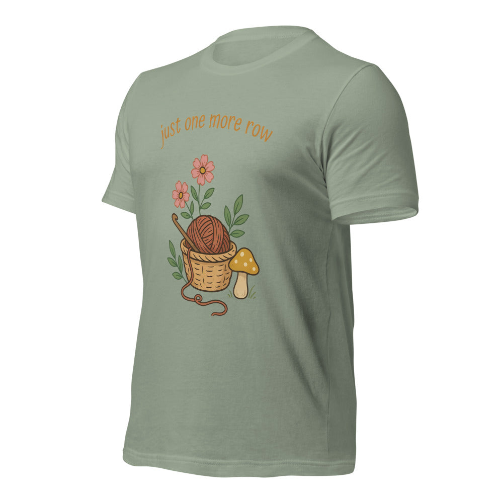 Just One More Row crochet cottagecore tee — Sage, front-right