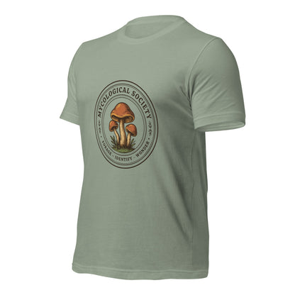 Mushroom Foraging Mycological Society vintage botanical tee — Sage, front-right