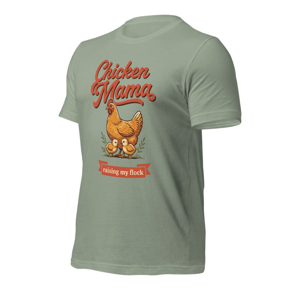 Chicken Mama raising my flock chicken keeper tee — Sage, front-right