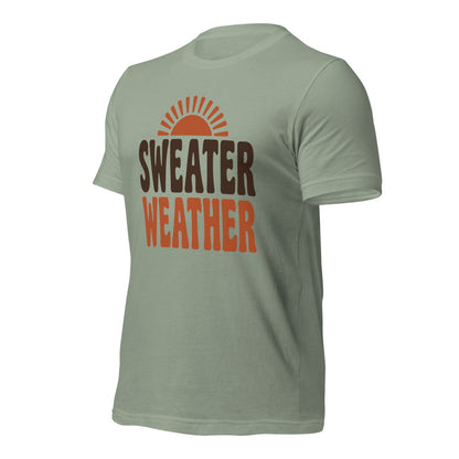 Sweater Weather retro 70s fall t-shirt — Sage, front-right