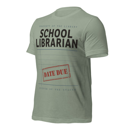 Property of the School Library card catalog school librarian tee — Sage, front-right