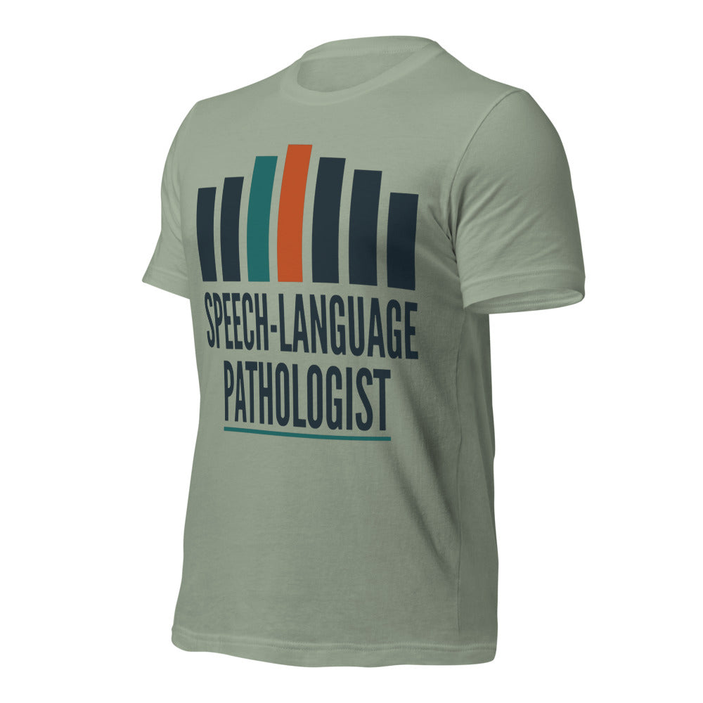 Mid-Century Clinic speech therapy tee — Sage, front-right