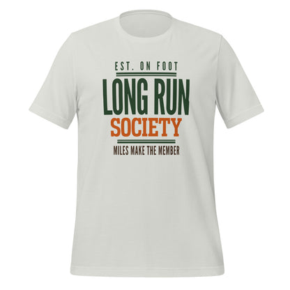 Long Run Society retro running tee — Silver, front