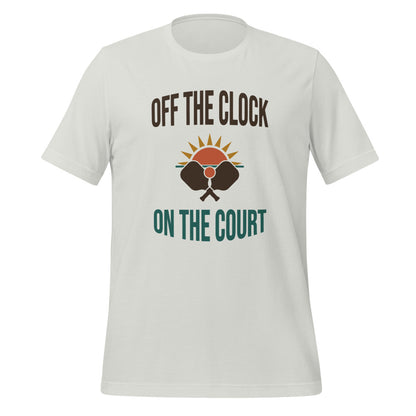 Off The Clock On The Court retro pickleball tee — Silver, front