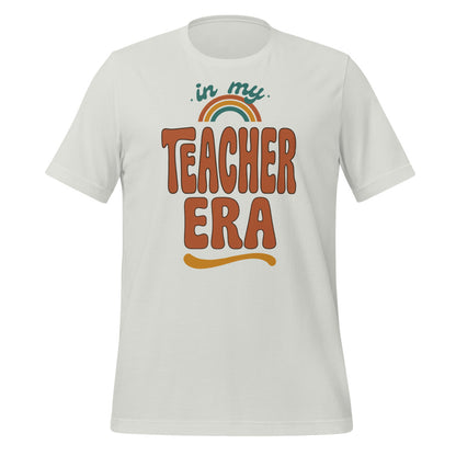In My Teacher Era retro groovy teacher tee — Silver, front