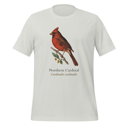 Northern Cardinal vintage field-guide tee — Silver, front