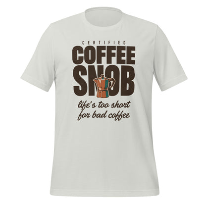 Certified Coffee Snob coffee tee — Silver, front