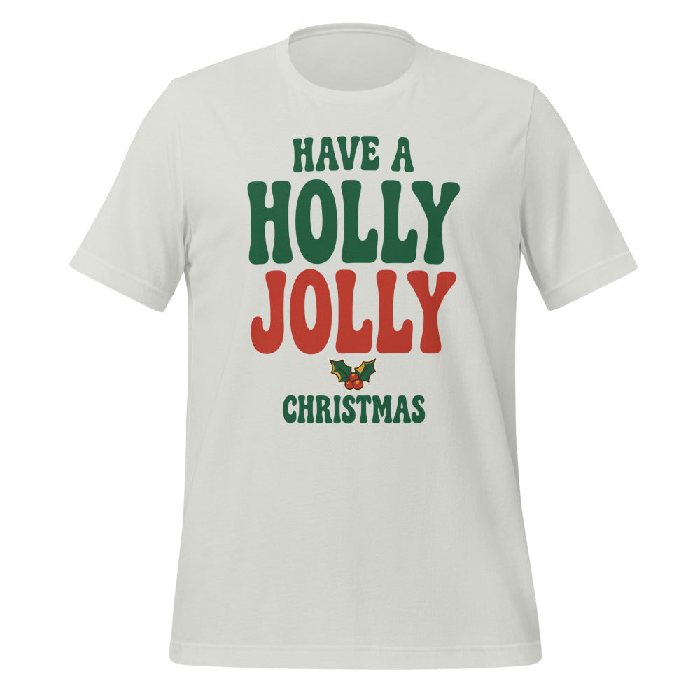 Groovy Holly Jolly retro Christmas tee — Silver, front