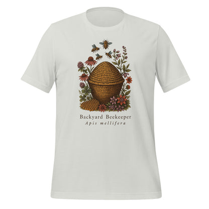 Backyard Beekeeper field-guide bee tee — Silver, front