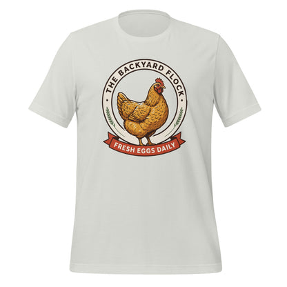 Backyard Flock heritage chicken keeper tee — Silver, front