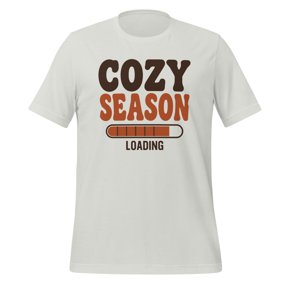 Cozy Season Loading retro 70s fall t-shirt — Silver, front
