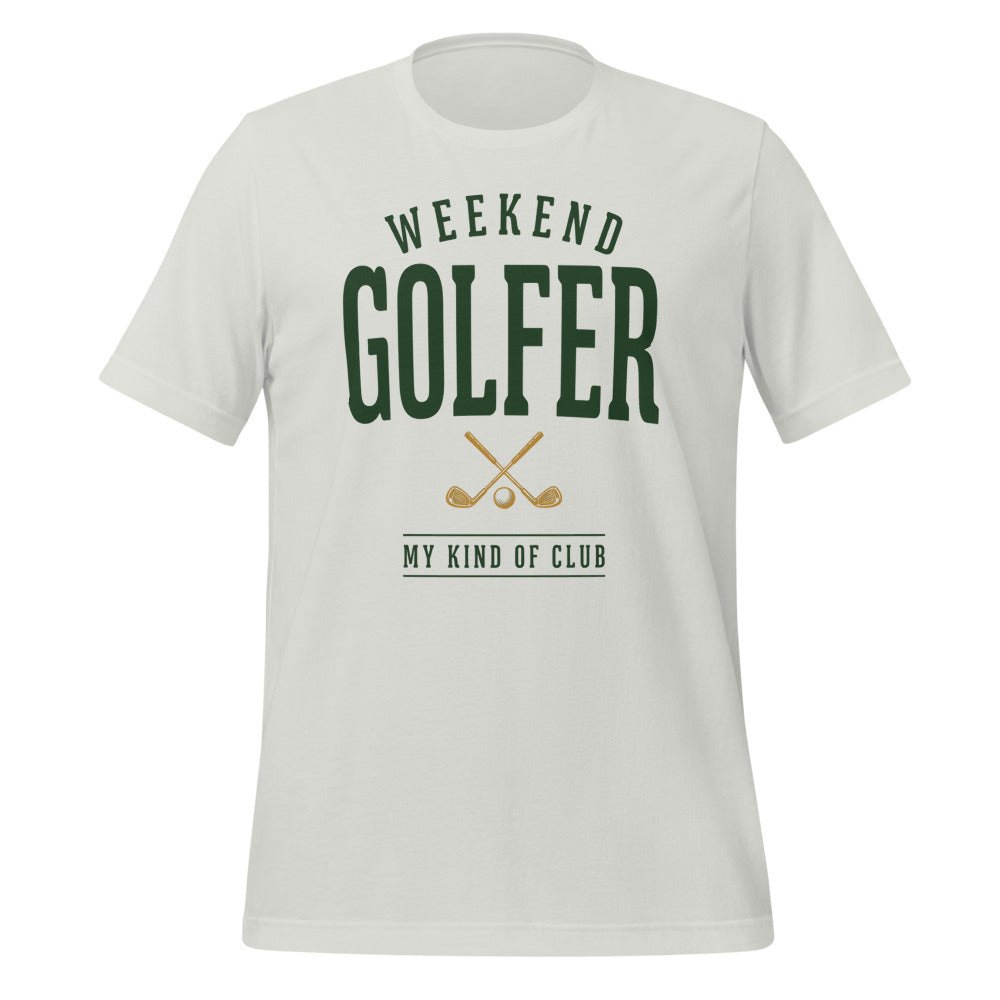 Weekend Golfer vintage golf wordmark tee — Silver, front