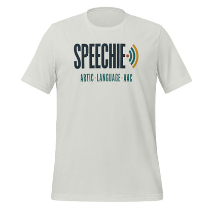 Speechie Wordmark speech therapy tee — Silver, front