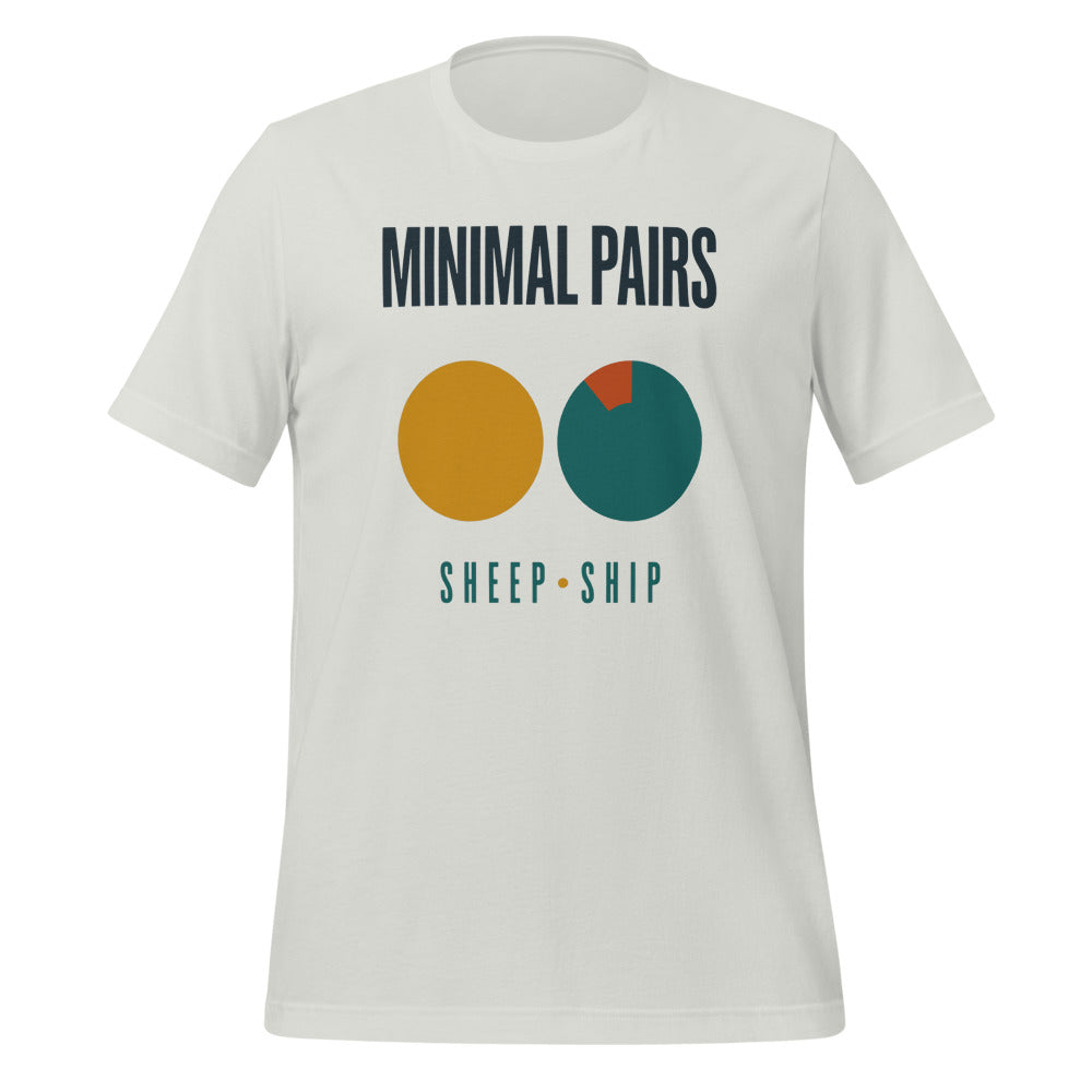 Minimal Pairs speech therapy tee — Silver, front