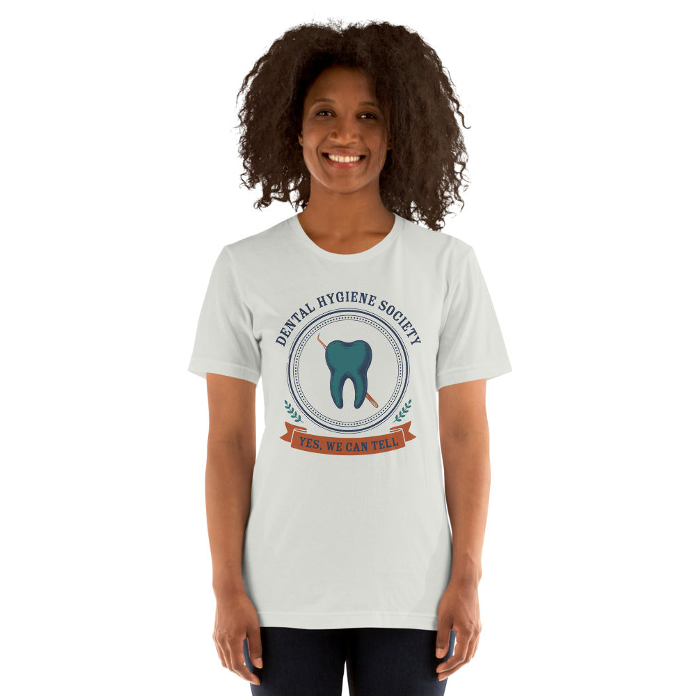 Dental Hygiene Society dental hygienist tee — Silver, on model