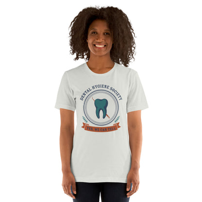 Dental Hygiene Society dental hygienist tee — Silver, on model