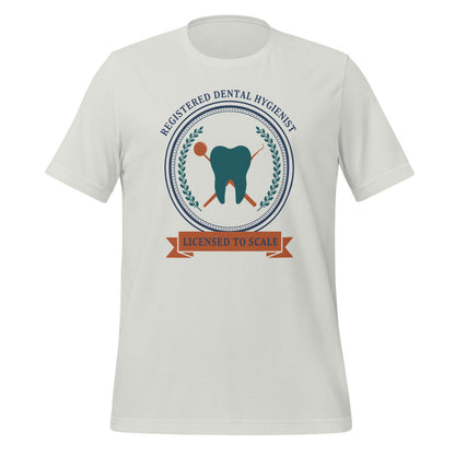 Licensed to Scale registered dental hygienist tee — Silver, front