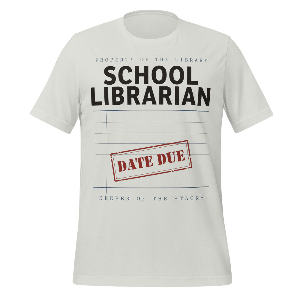 Property of the School Library card catalog school librarian tee — Silver, front