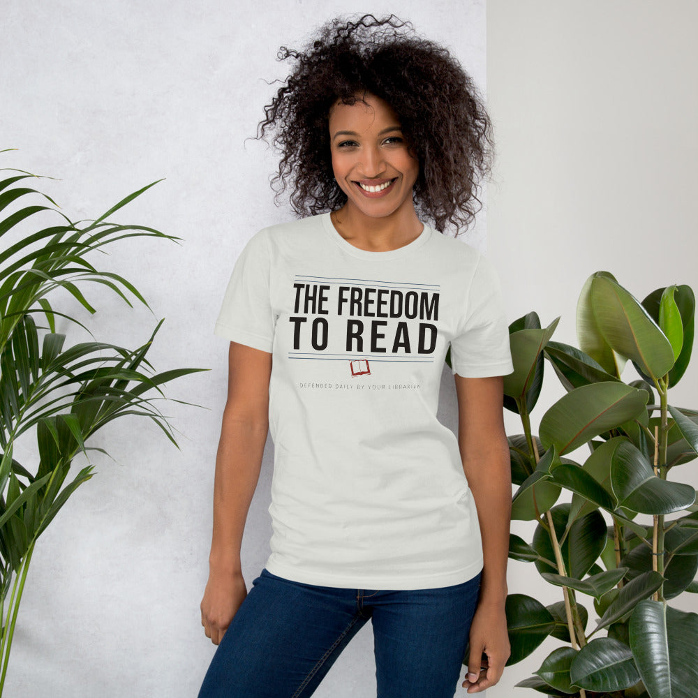 The Freedom to Read school librarian tee — Silver, on model