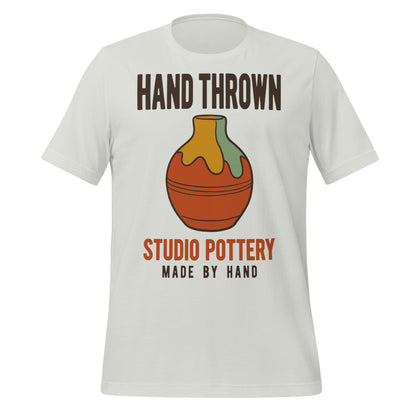 Hand Thrown Studio Pottery retro poster t-shirt — Silver, front