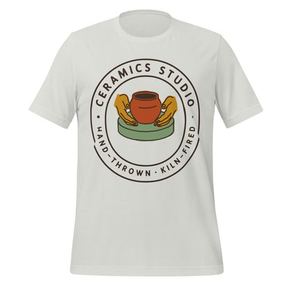 Ceramics Studio Badge hand-thrown pottery t-shirt — Silver, front