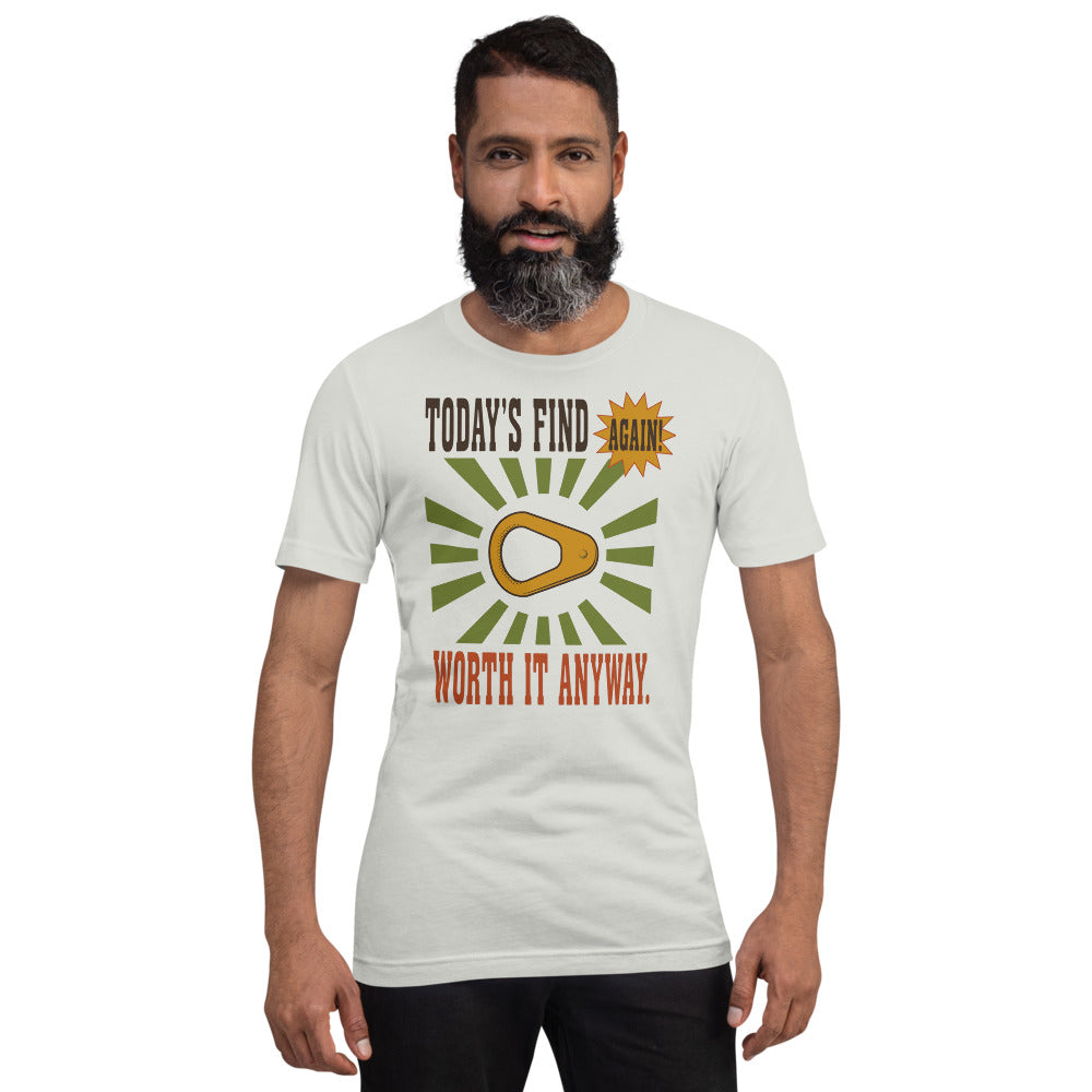 Today's Find pull tab retro metal detecting tee — Silver, on model