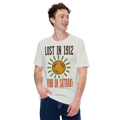 Lost in 1912 Found on Saturday retro metal detecting tee — Silver, on model