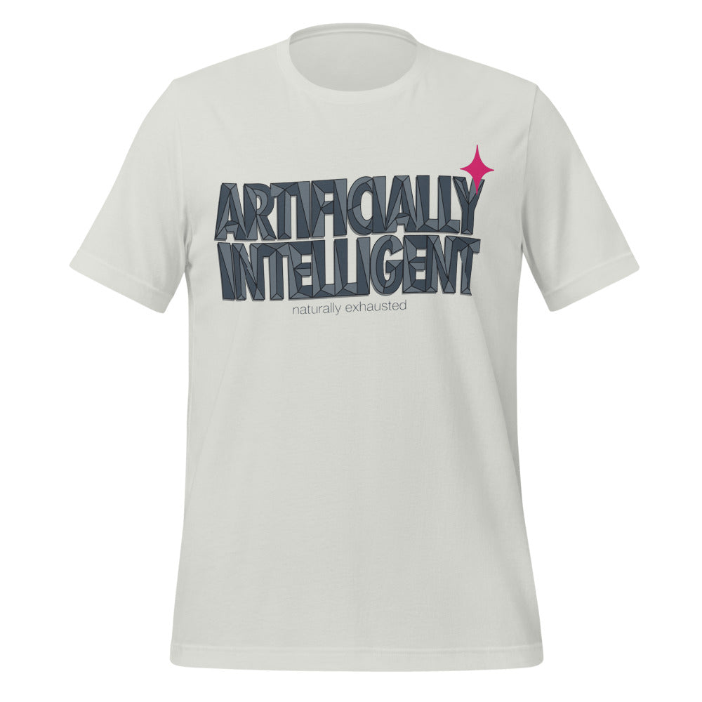 Artificially Intelligent funny AI t-shirt — Silver, front