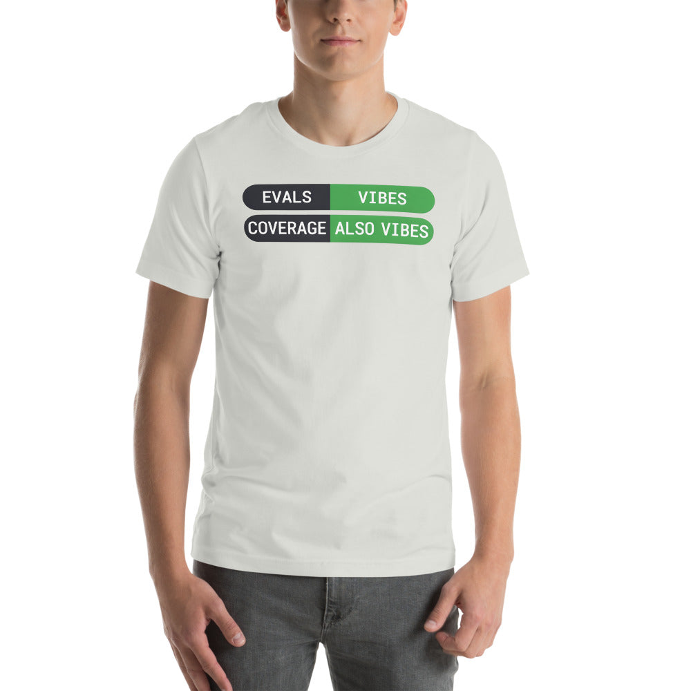 Eval Suite Vibes agentic AI engineer tee — Silver, on model