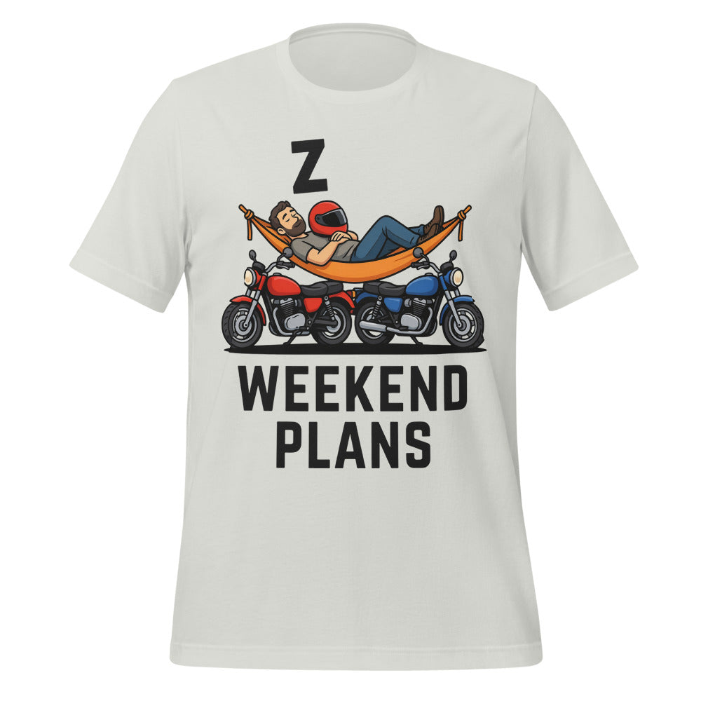 Weekend Plans funny motorcycle dad tee — Silver, front