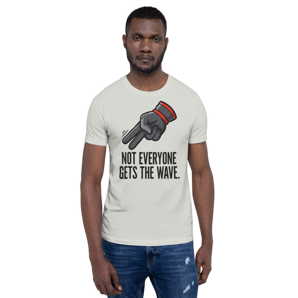 Not Everyone Gets The Wave biker wave motorcycle tee — Silver, on model
