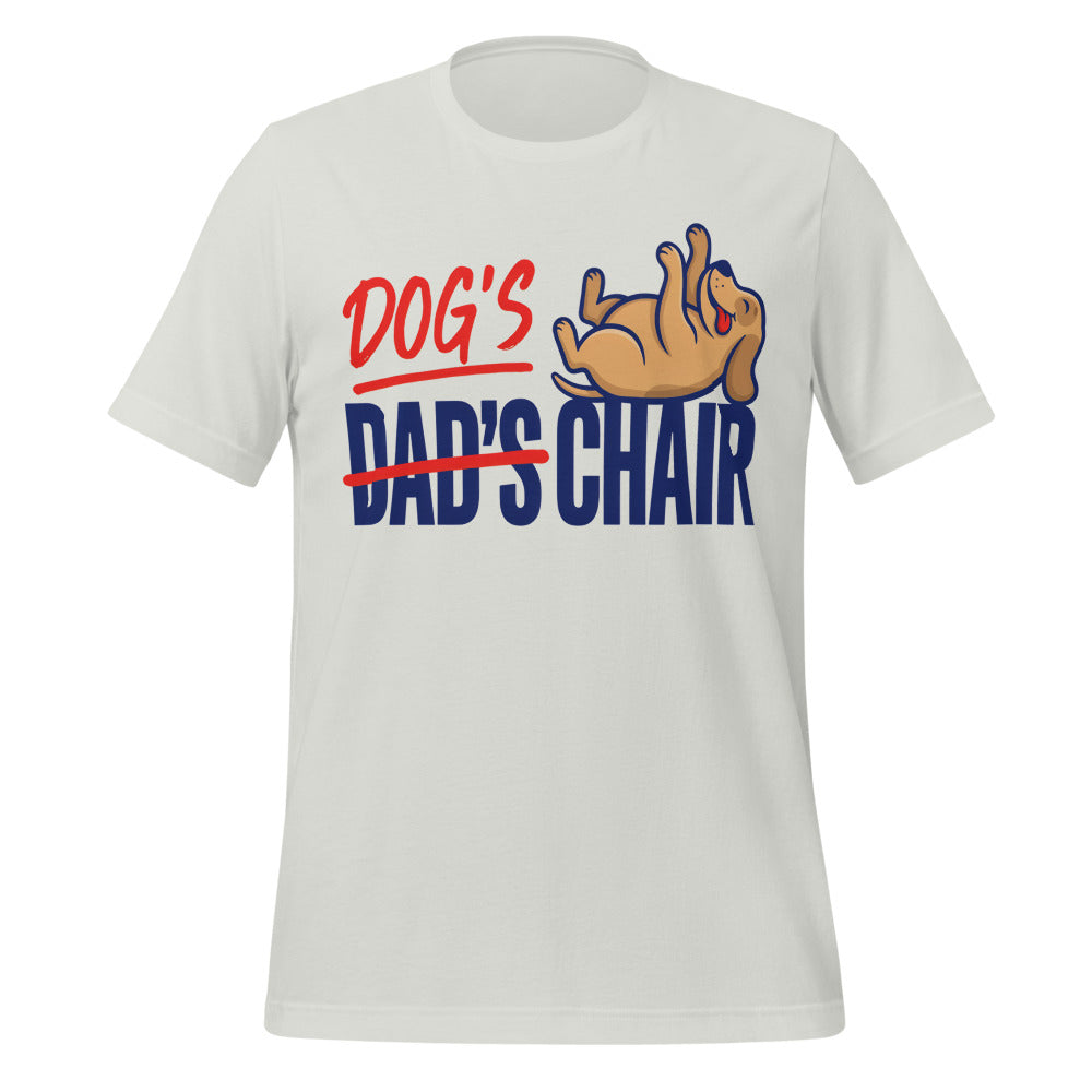 Dog's Chair funny dog dad tee — Silver, front