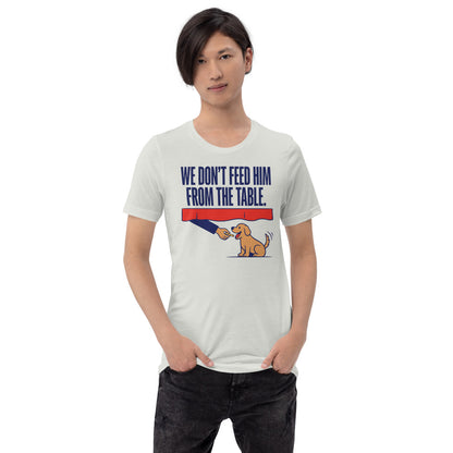 From The Table funny dog dad tee — Silver, on model