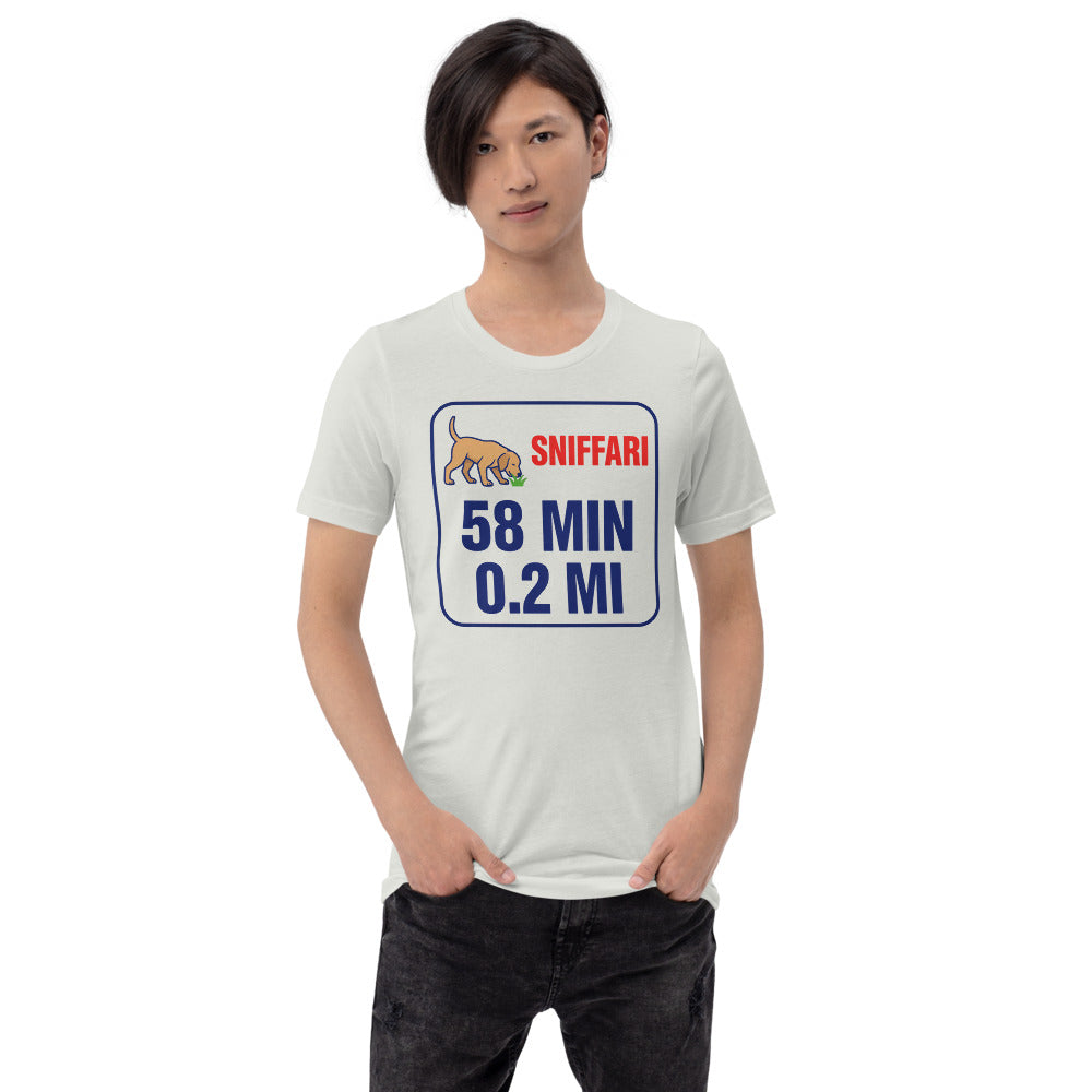 Sniff Walk Recap funny dog dad tee — Silver, on model