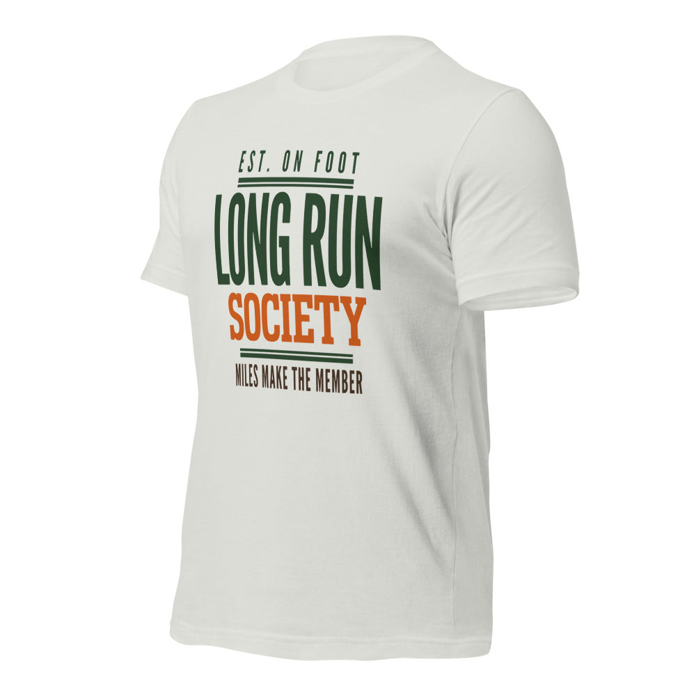Long Run Society retro running tee — Silver, front-right