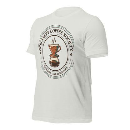 Specialty Coffee Society specialty coffee tee — Silver, front-right