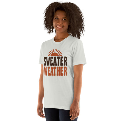 Sweater Weather retro 70s fall t-shirt — Silver, on model