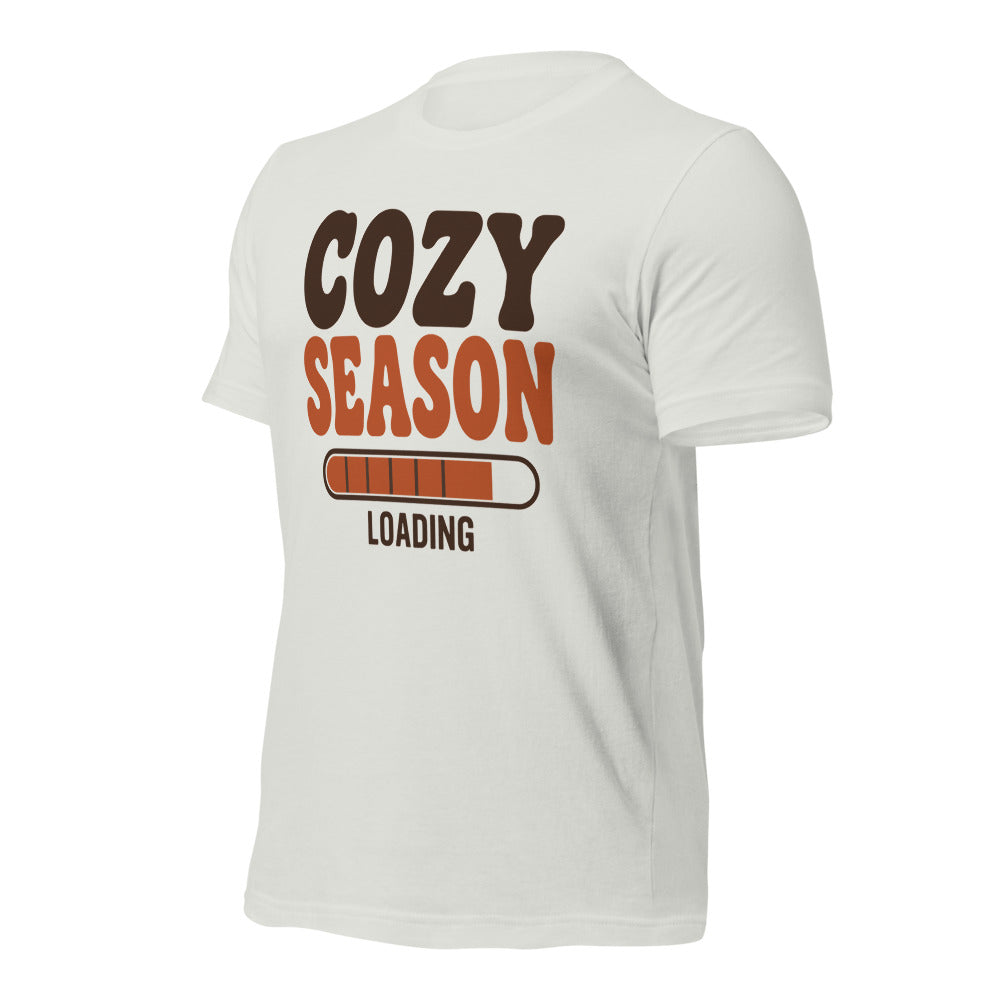 Cozy Season Loading retro 70s fall t-shirt — Silver, front-right