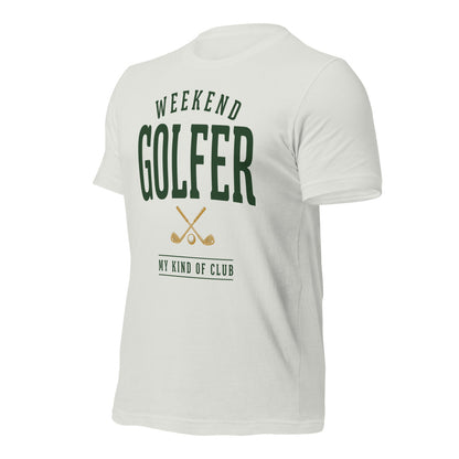 Weekend Golfer vintage golf wordmark tee — Silver, front-right