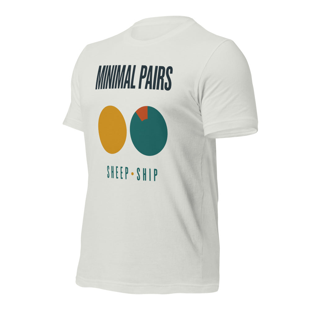 Minimal Pairs speech therapy tee — Silver, front-right