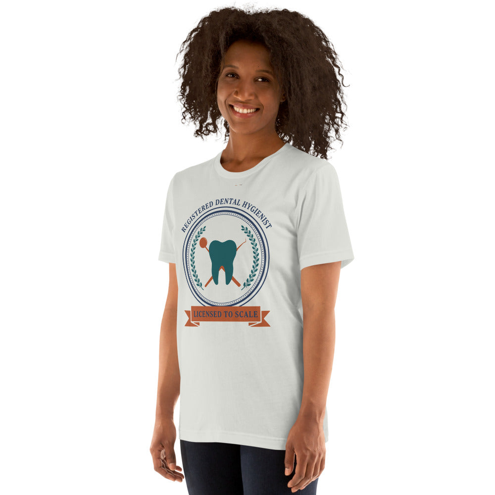 Licensed to Scale registered dental hygienist tee — Silver, on model