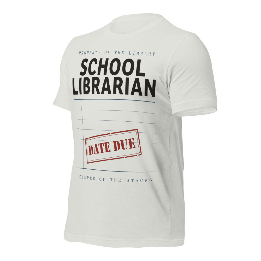 Property of the School Library card catalog school librarian tee — Silver, front-right
