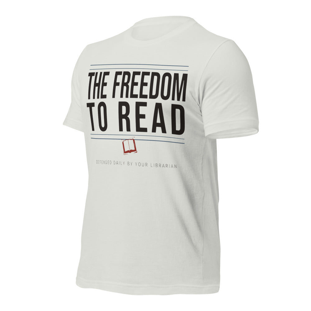 The Freedom to Read school librarian tee — Silver, front-right
