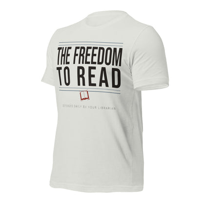 The Freedom to Read school librarian tee — Silver, front-right