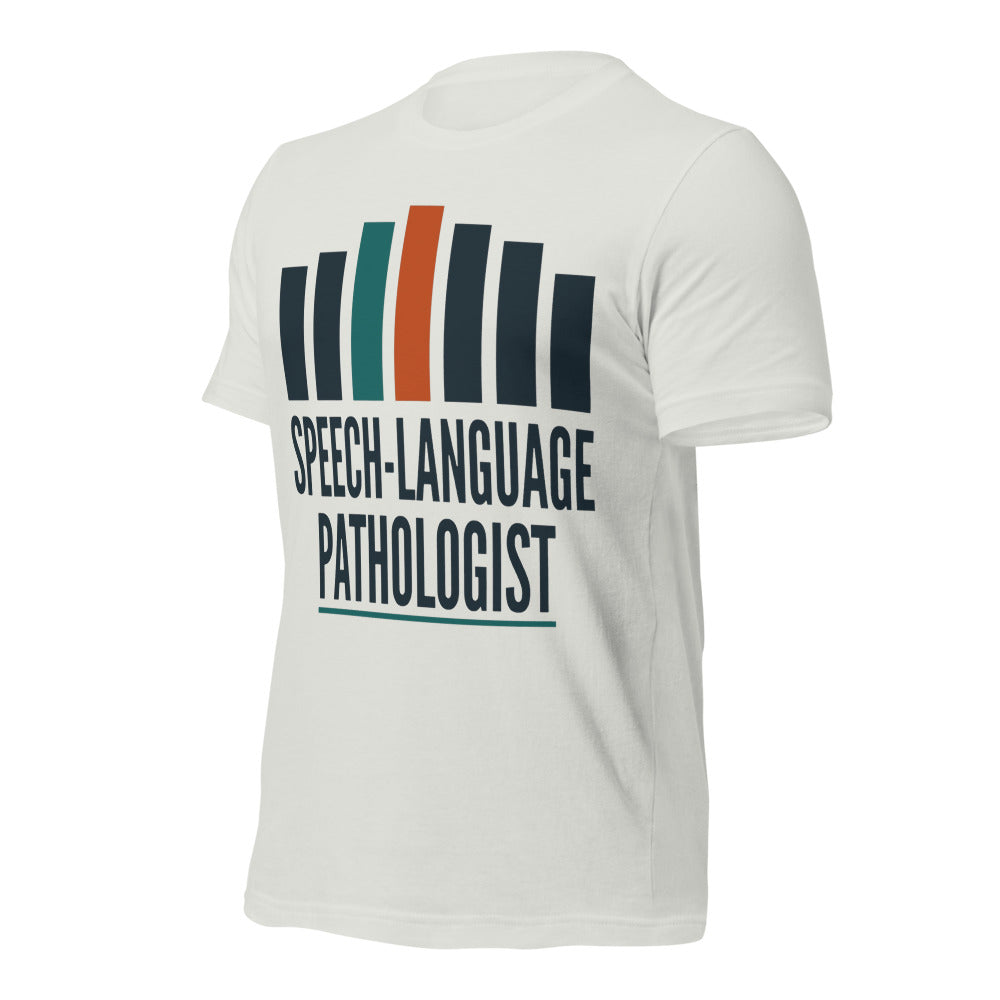 Mid-Century Clinic speech therapy tee — Silver, front-right