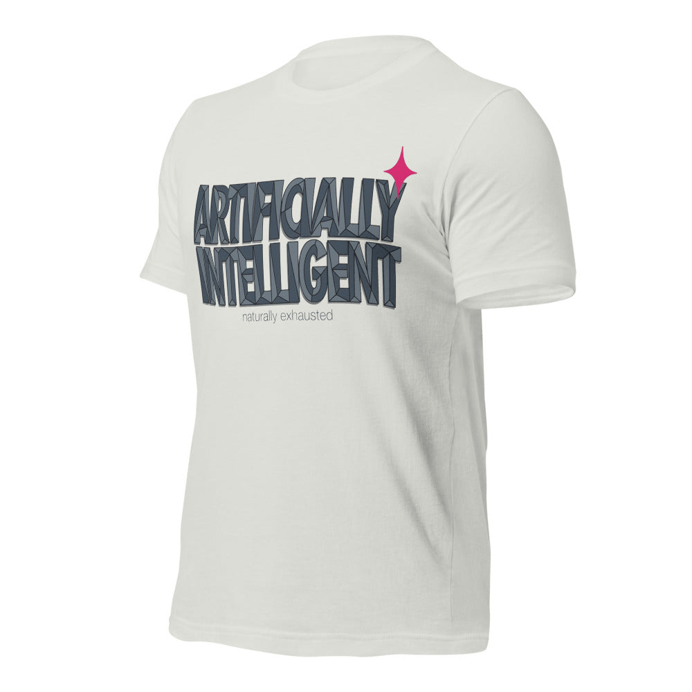 Artificially Intelligent funny AI t-shirt — Silver, front-right