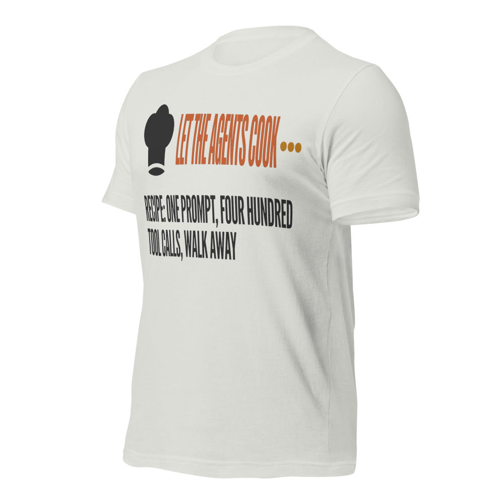 Let The Agents Cook tee — Silver, front-right