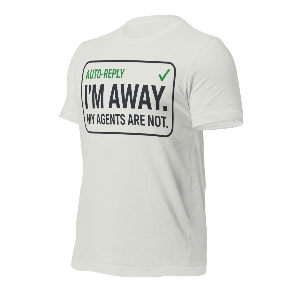 Auto-Reply agentic AI engineer tee — Silver, front-right
